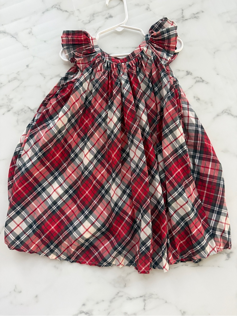 GAP Red Plaid Ruffled Shoulder Dress